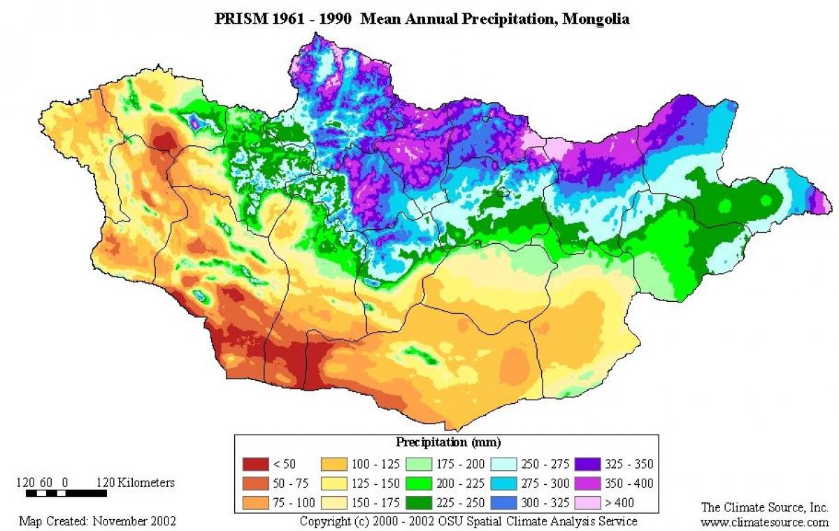 mapa Mongolii gęstość zaludnienia 