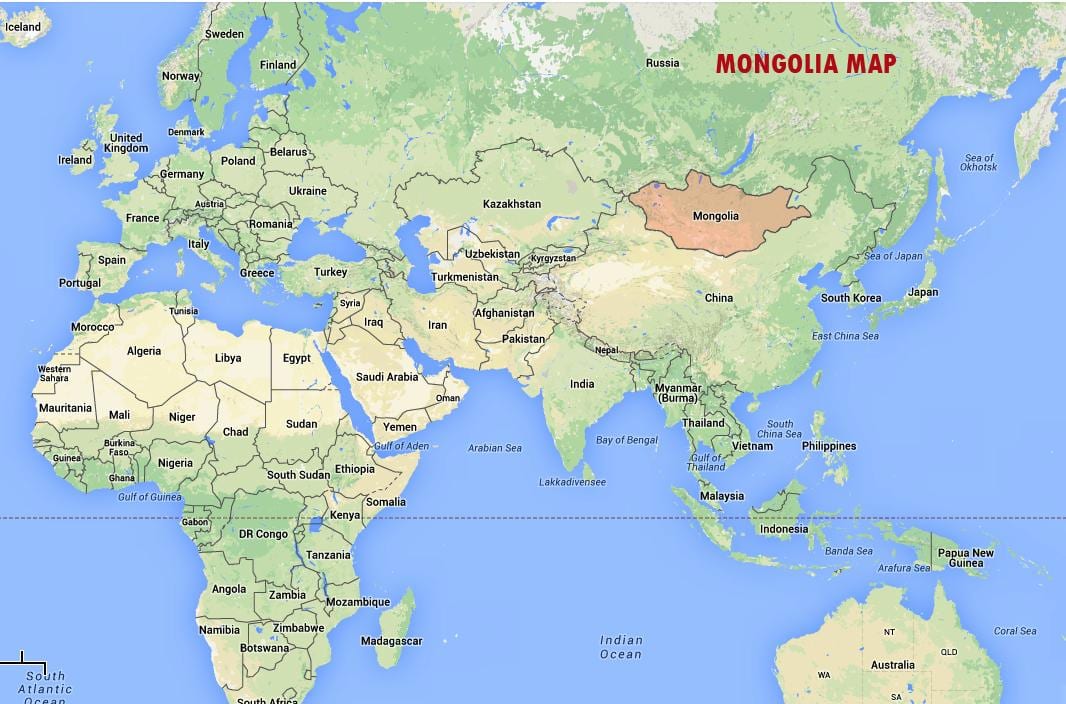 mapa świata pokazująca Mongolii