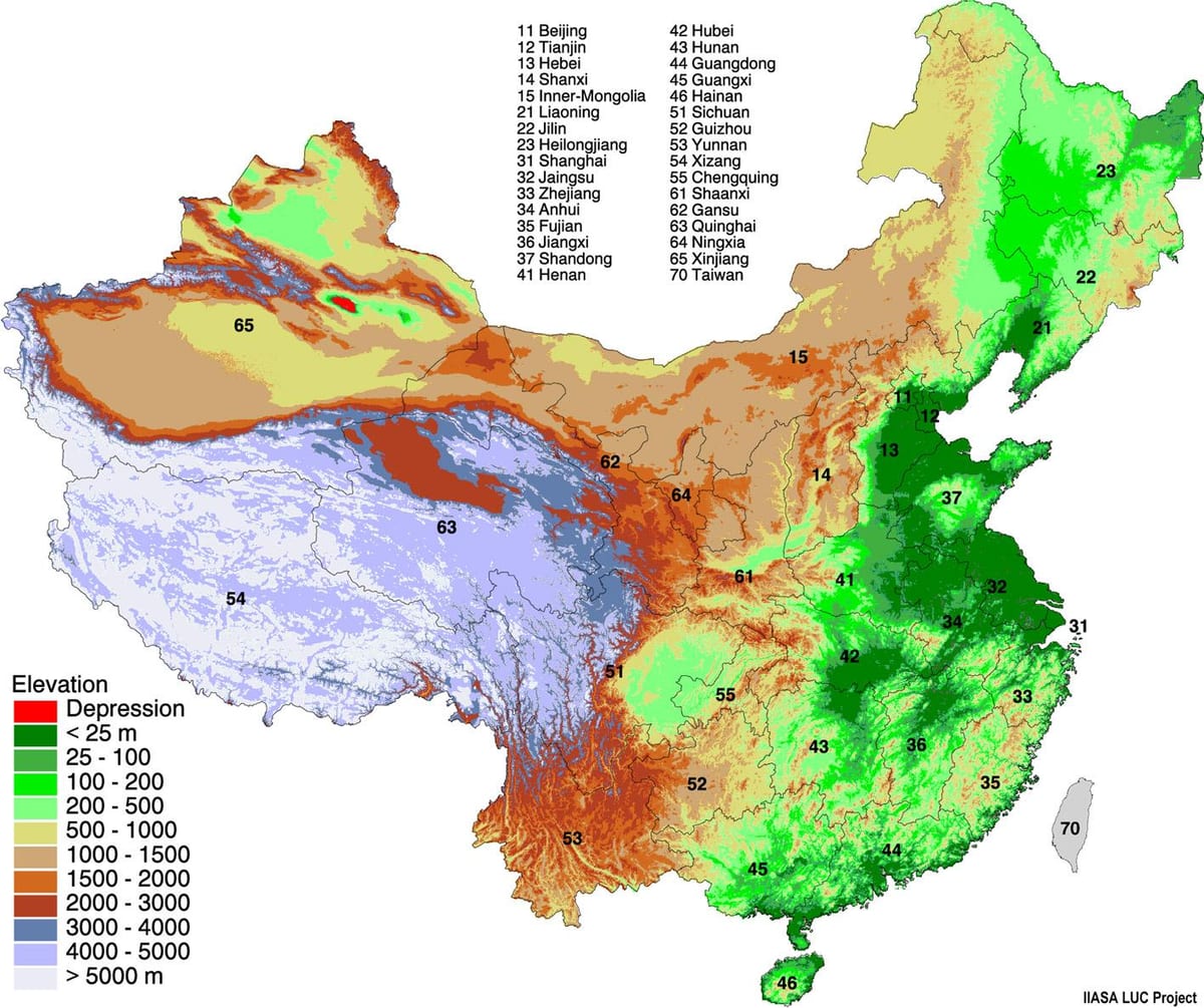 mapa Mongolii wysokości