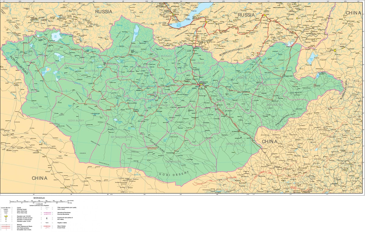 mapa Mongolii drodze