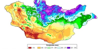 Mapa Mongolii gęstość zaludnienia 